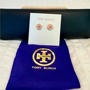 Tory Burch Gold and Green Stud Earrings